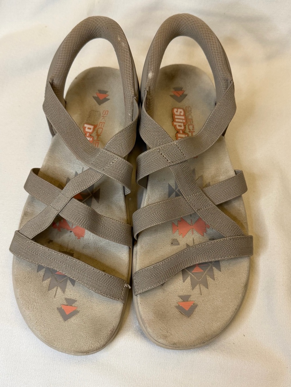 Skechers Reggae Slim Slip-Ins Sandals Taupe Strappy Gorpcore Boho Women's 11